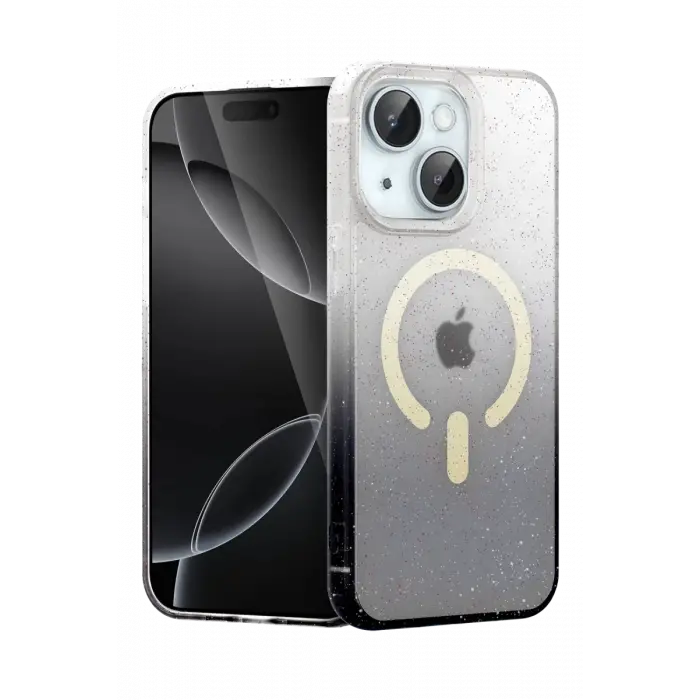 Mey İthalat®   iPhone 15 Plus Pummel Shiny Magsafe Kapak - Siyah