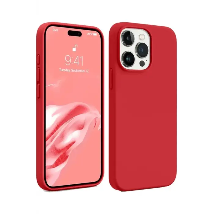 Mey İthalat®   iPhone 15 Pro Max Kılıf First Silikon - Kırmızı