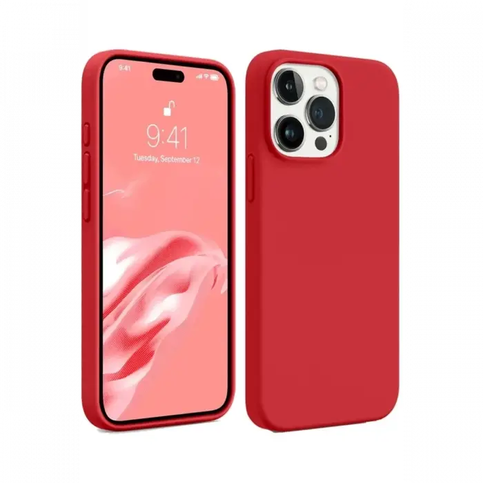 Mey İthalat®   iPhone 15 Pro Max Kılıf First Silikon - Kırmızı