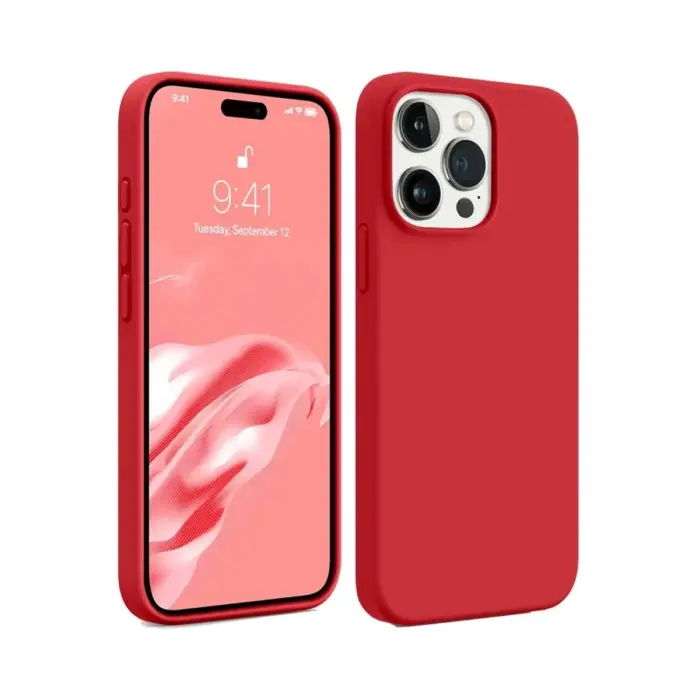 Mey İthalat®   iPhone 15 Pro Max Kılıf First Silikon - Kırmızı