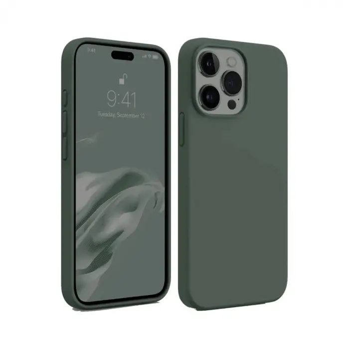 Mey İthalat®   iPhone 15 Pro Max Kılıf First Silikon - Koyu Yeşil