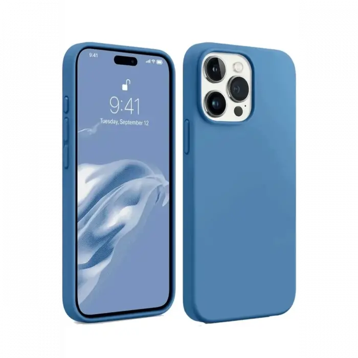 Mey İthalat®   iPhone 15 Pro Max Kılıf First Silikon - Mavi