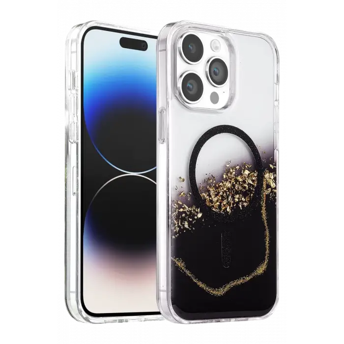 Mey İthalat®   iPhone 15 Pro Max Lotus Simli Magsafe Kapak - Siyah
