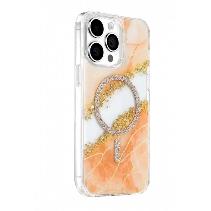Mey İthalat®   iPhone 15 Pro Max Lotus Simli Magsafe Kapak - Turuncu