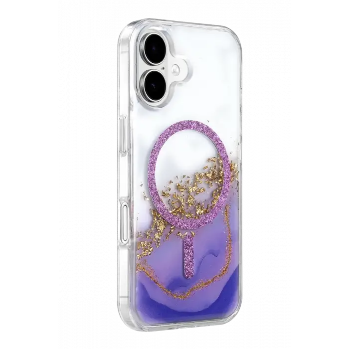 Mey İthalat®   iPhone 16 Lotus Simli Magsafe Kapak - Mor