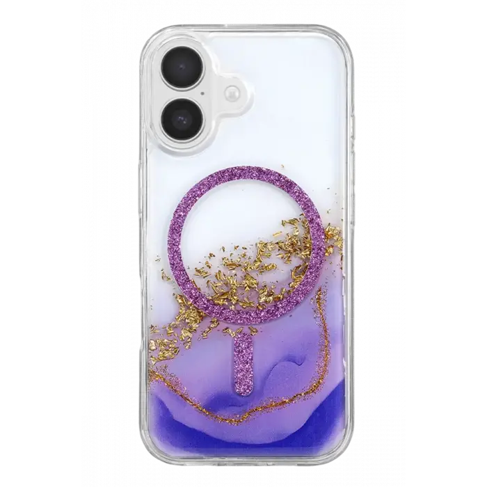 Mey İthalat®   iPhone 16 Lotus Simli Magsafe Kapak - Mor