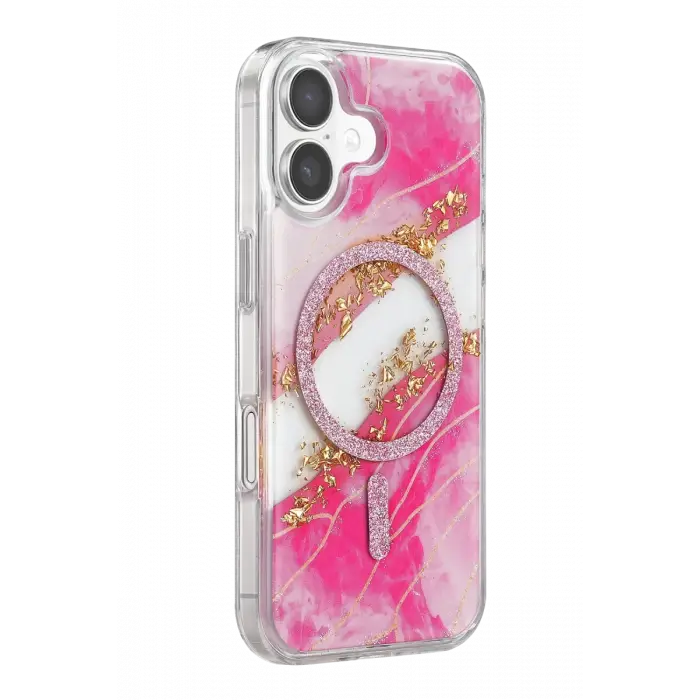 Mey İthalat®   iPhone 16 Lotus Simli Magsafe Kapak - Pembe