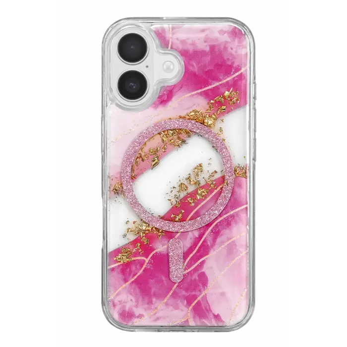 Mey İthalat®   iPhone 16 Lotus Simli Magsafe Kapak - Pembe