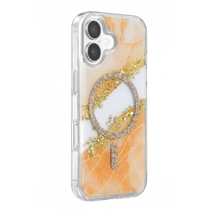 Mey İthalat®   iPhone 16 Lotus Simli Magsafe Kapak - Turuncu