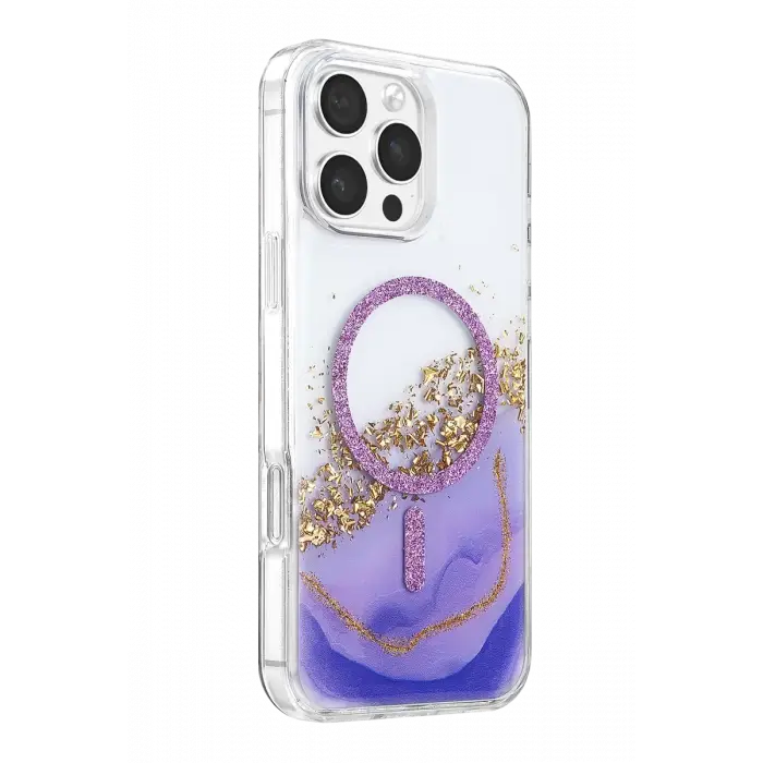 Mey İthalat®   iPhone 16 Pro Max Lotus Simli Magsafe Kapak - Mor