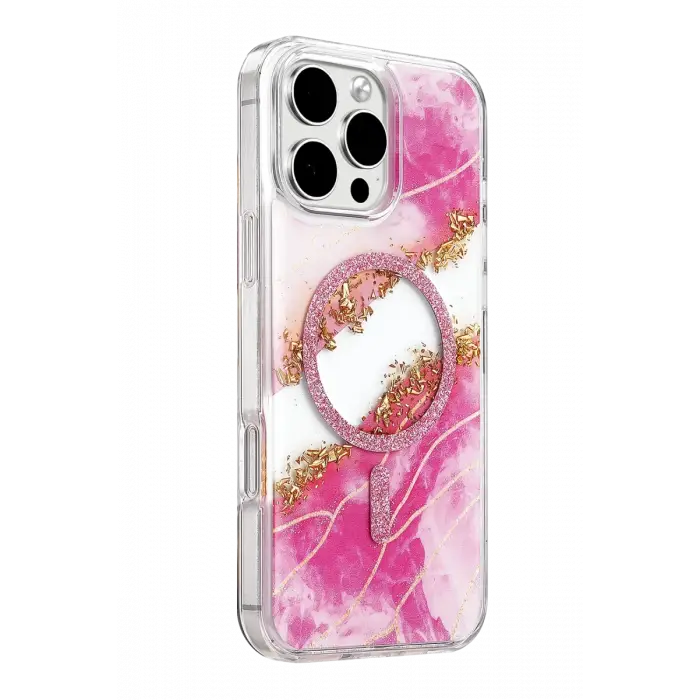 Mey İthalat®   iPhone 16 Pro Max Lotus Simli Magsafe Kapak - Pembe