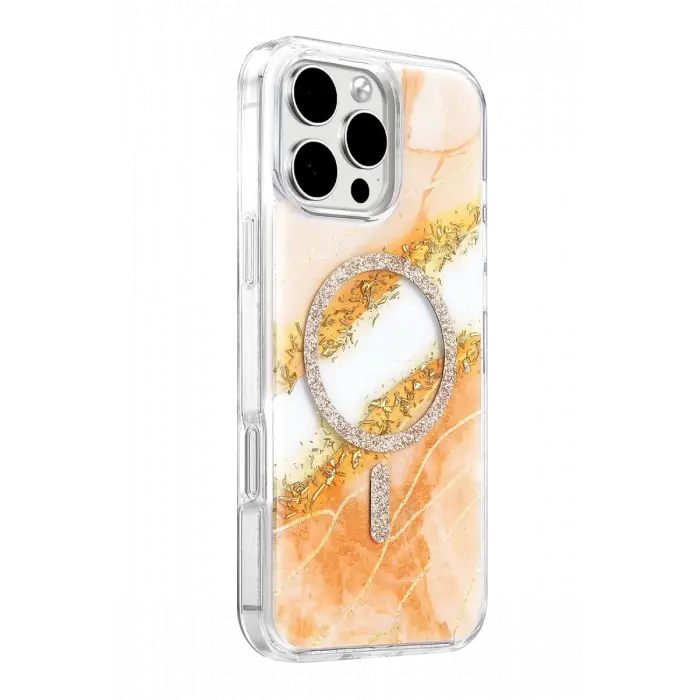 Mey İthalat®   iPhone 16 Pro Max Lotus Simli Magsafe Kapak - Turuncu