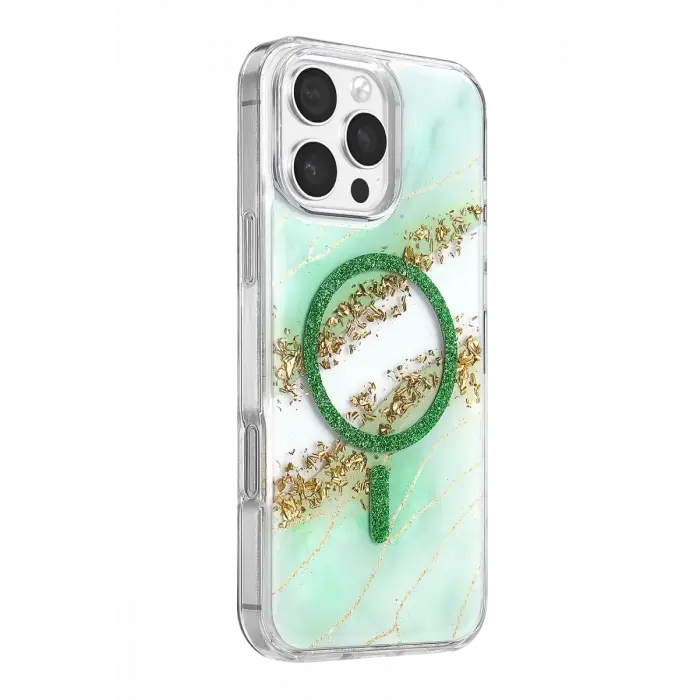 Mey İthalat®   iPhone 16 Pro Max Lotus Simli Magsafe Kapak - Yeşil