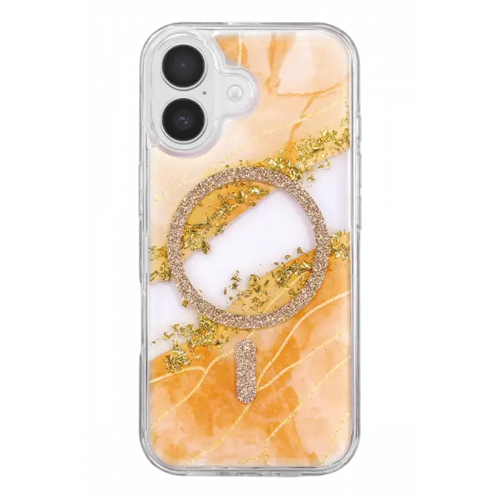 Mey İthalat®   iPhone 17 Lotus Simli Magsafe Kapak - Turuncu
