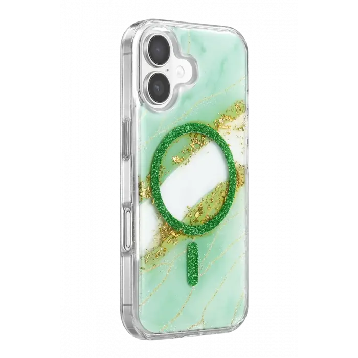 Mey İthalat®   iPhone 17 Lotus Simli Magsafe Kapak - Yeşil