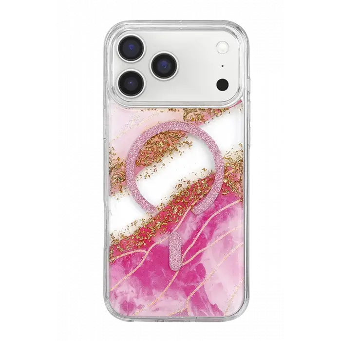 Mey İthalat®   iPhone 17 Pro Lotus Simli Magsafe Kapak - Pembe