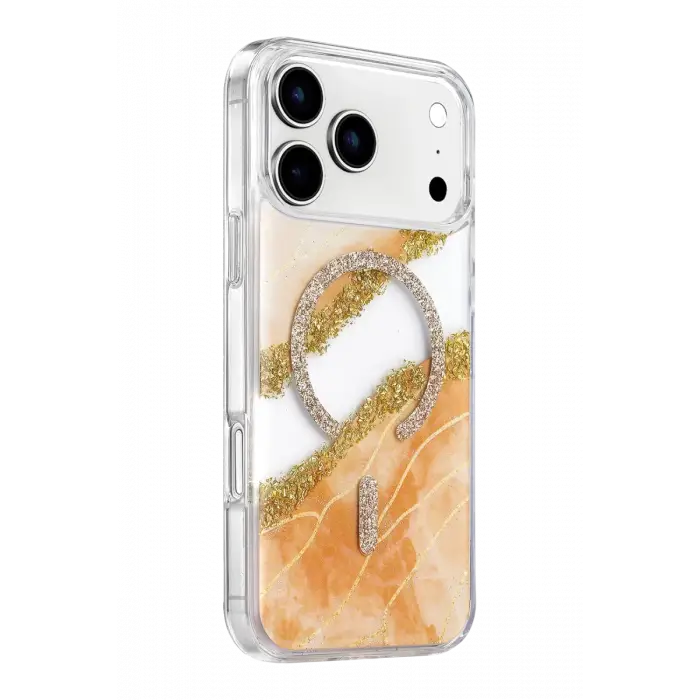 Mey İthalat®   iPhone 17 Pro Lotus Simli Magsafe Kapak - Turuncu