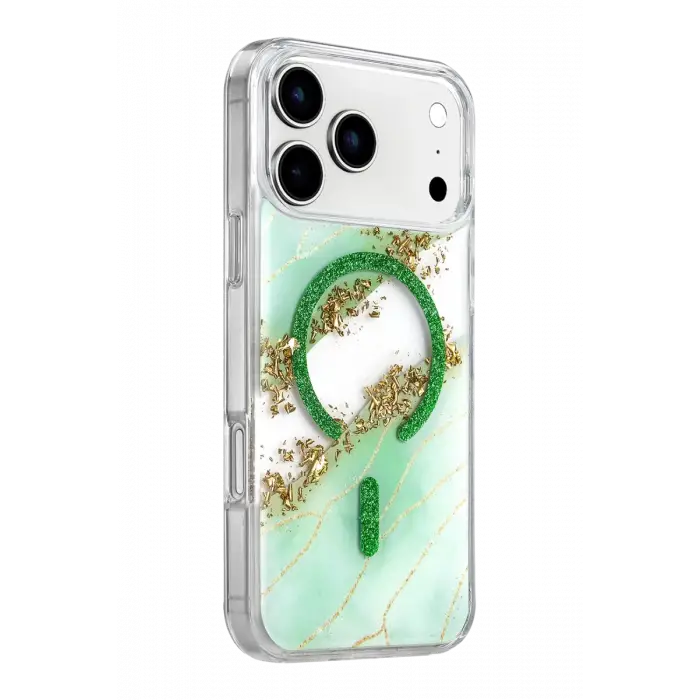 Mey İthalat®   iPhone 17 Pro Lotus Simli Magsafe Kapak - Yeşil