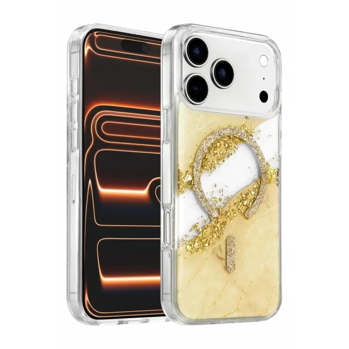 Mey İthalat®   iPhone 17 Pro Max Lotus Simli Magsafe Kapak - Gümüş