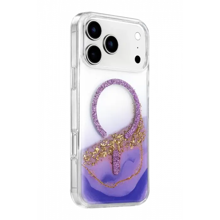 Mey İthalat®   iPhone 17 Pro Max Lotus Simli Magsafe Kapak - Mor