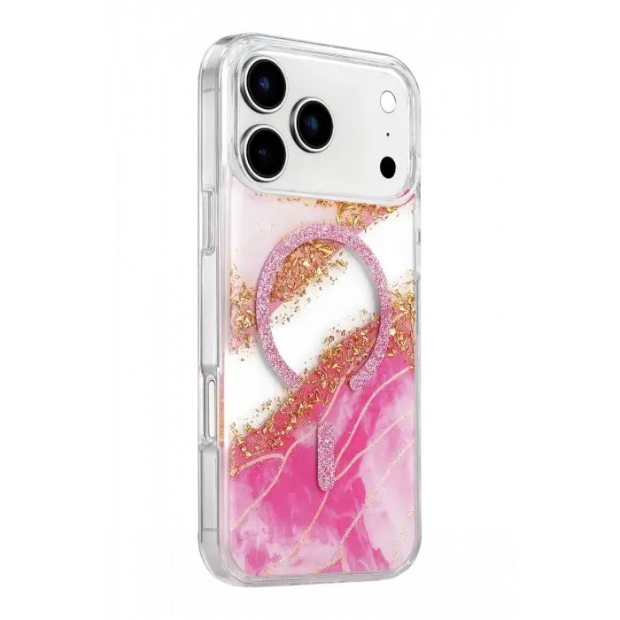 Mey İthalat®   iPhone 17 Pro Max Lotus Simli Magsafe Kapak - Pembe