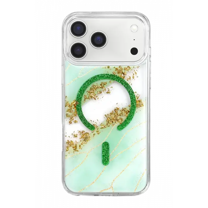 Mey İthalat®   iPhone 17 Pro Max Lotus Simli Magsafe Kapak - Yeşil