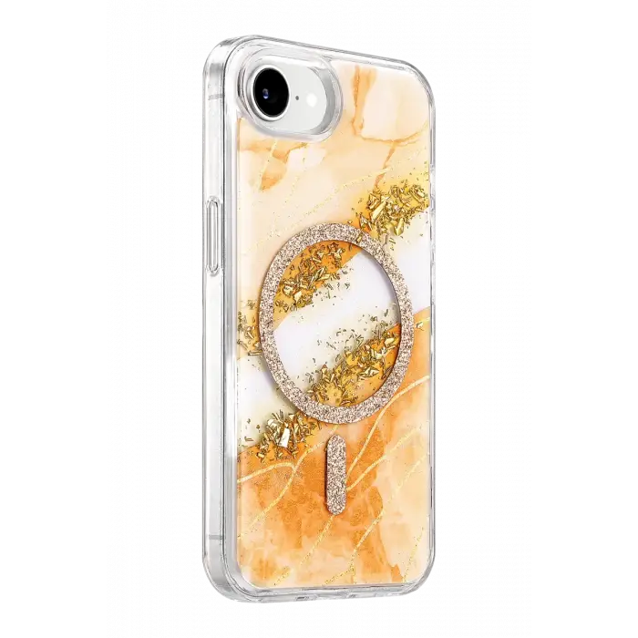 Mey İthalat®   iPhone 17E Lotus Simli Magsafe Kapak - Turuncu