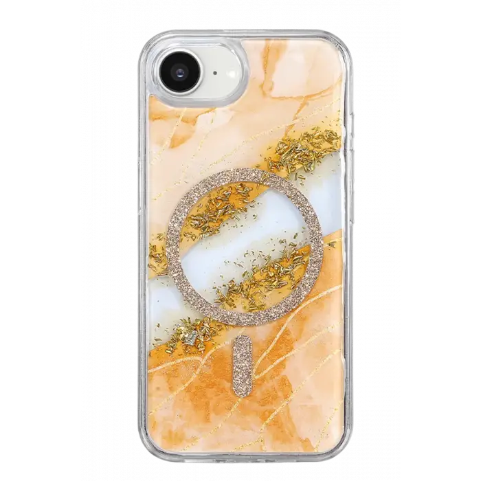 Mey İthalat®   iPhone 17E Lotus Simli Magsafe Kapak - Turuncu