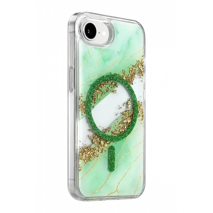 Mey İthalat®   iPhone 17E Lotus Simli Magsafe Kapak - Yeşil