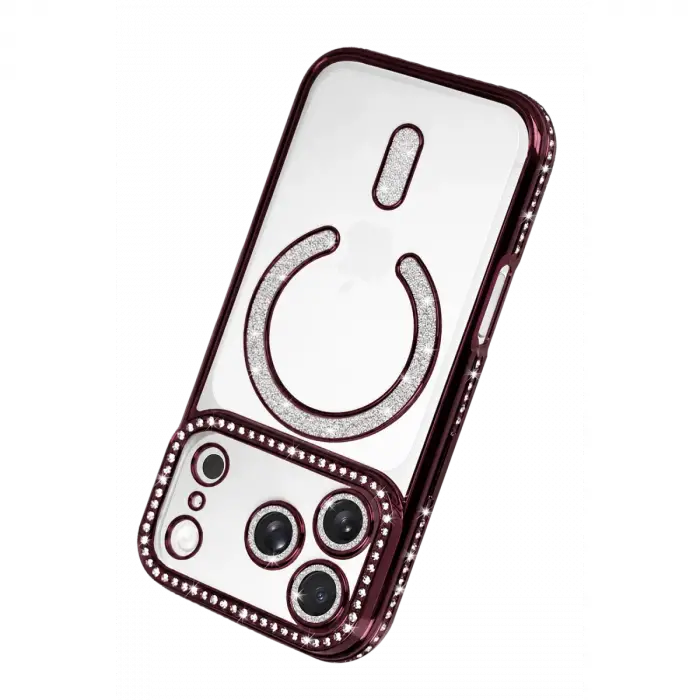 Mey İthalat®  iPhone 18 Pro Max Joke Simli Magneticsafe Kılıf - Bordo