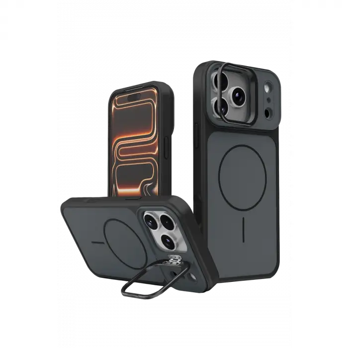 Mey İthalat®   iPhone 18 Pro Max Pale Magsafe Standlı Kapak - Siyah