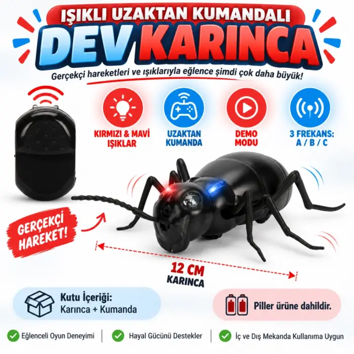 Mey İthalat® Işıklı Uzaktan Kumandalı Dev Karınca