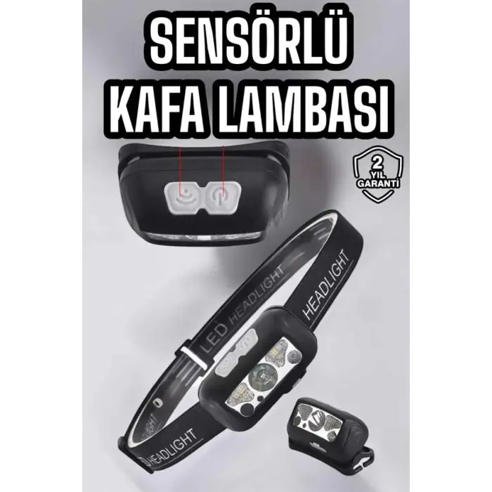 Mey İthalat® Kafa Lambası Kamp Lambası Sensörlü Şarjlı Ayarlanabilir