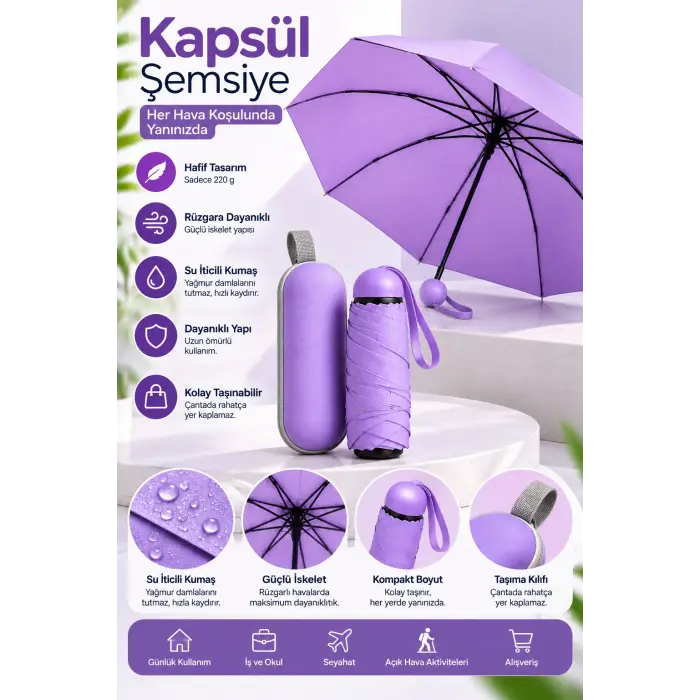 Mey İthalat® KAPSÜL ŞEMSİYE MOR