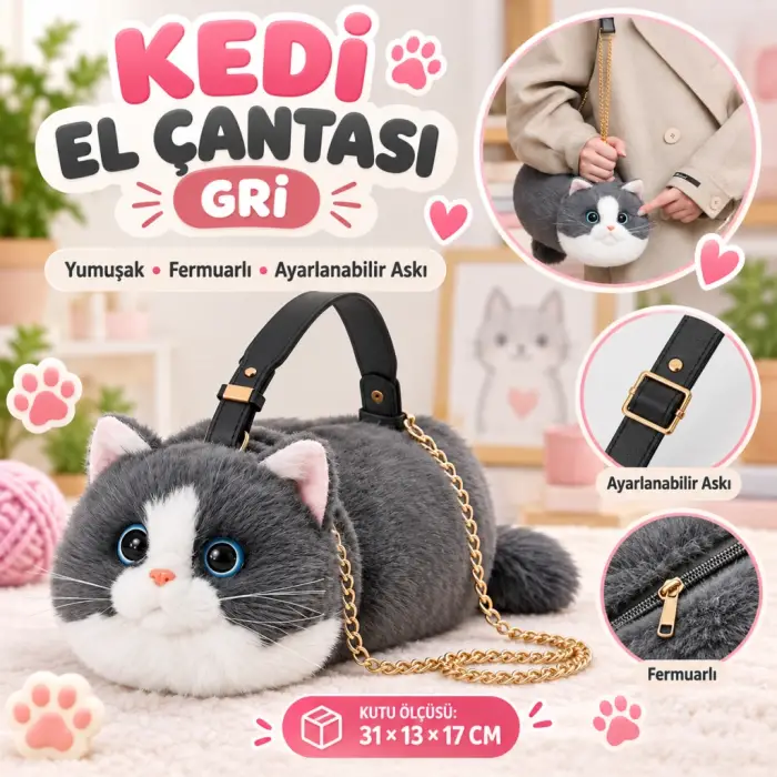 Mey İthalat® Kedi El Çantası Gri