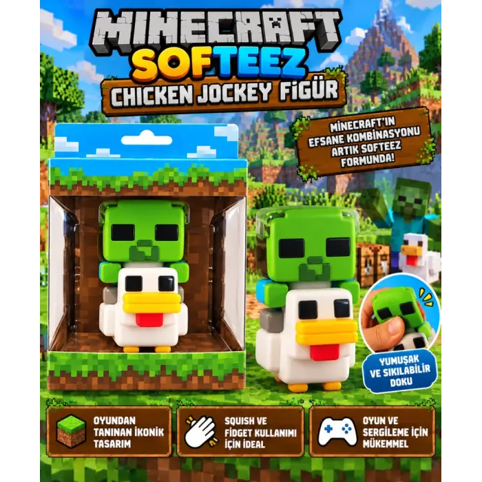 Mey İthalat® Minecraft Softeez Chicken Jockey Figür