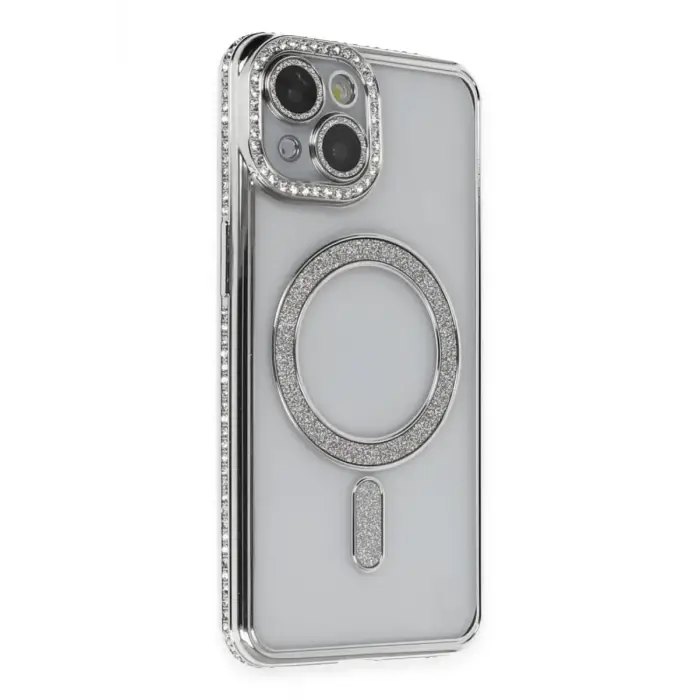 Mey İthalat®   iPhone 13 Kılıf Joke Simli Magneticsafe Kılıf - Gümüş