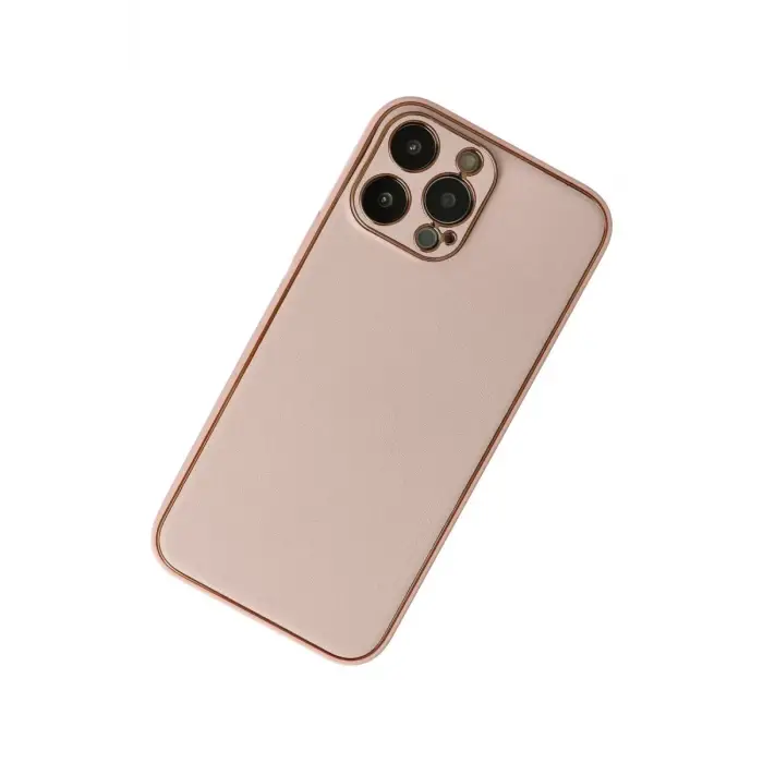 Mey İthalat®   iPhone 13 Pro Max Kılıf Coco Deri Silikon Kapak - Pudra