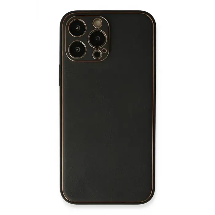 Mey İthalat®   iPhone 13 Pro Max Kılıf Coco Deri Silikon Kapak - Siyah