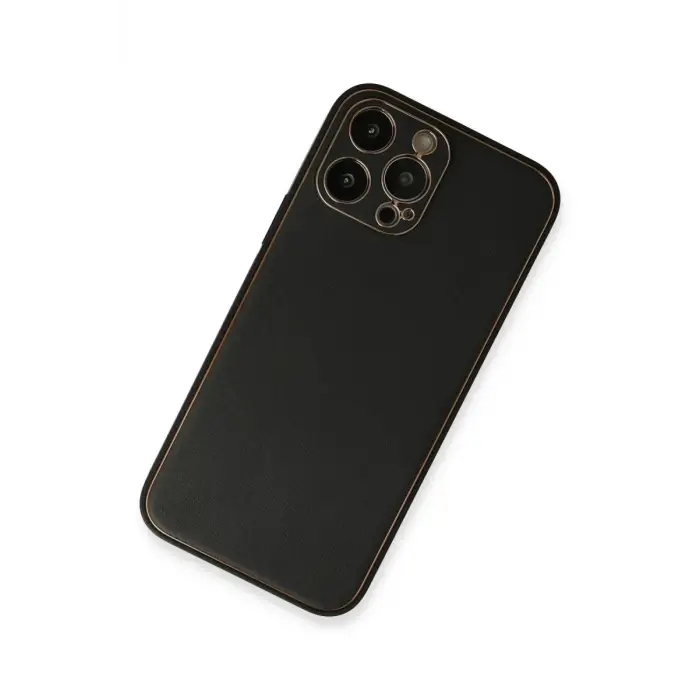 Mey İthalat®   iPhone 13 Pro Max Kılıf Coco Deri Silikon Kapak - Siyah
