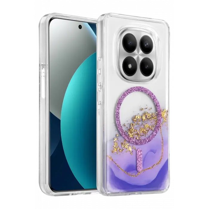 Mey İthalat®   Redmi Note 15 Pro Plus 5G Lotus Simli Magsafe Kapak - Mor