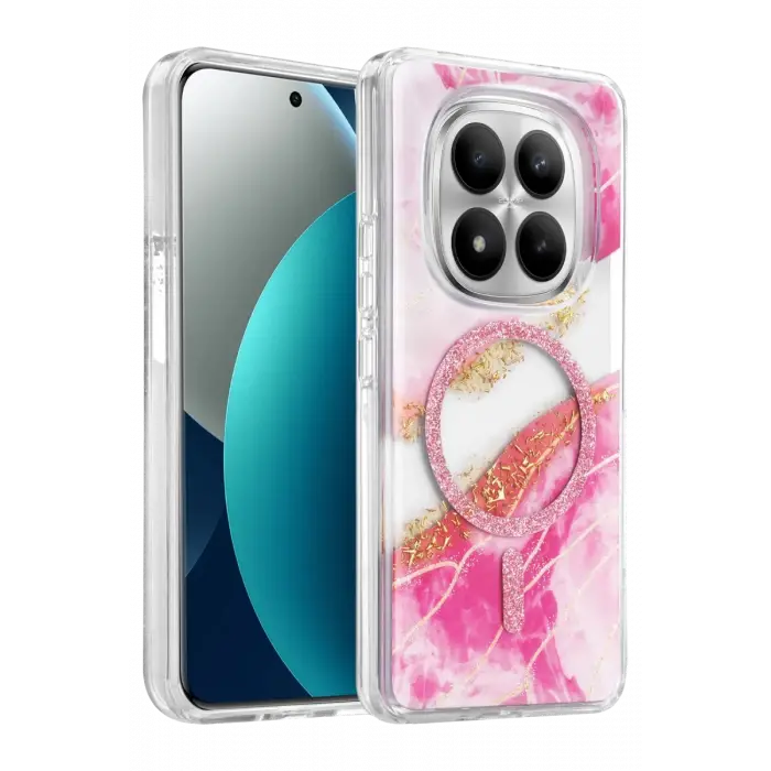 Mey İthalat®   Redmi Note 15 Pro Plus 5G Lotus Simli Magsafe Kapak - Pembe