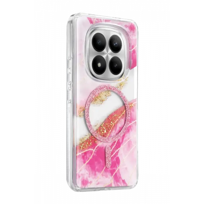Mey İthalat®   Redmi Note 15 Pro Plus 5G Lotus Simli Magsafe Kapak - Pembe