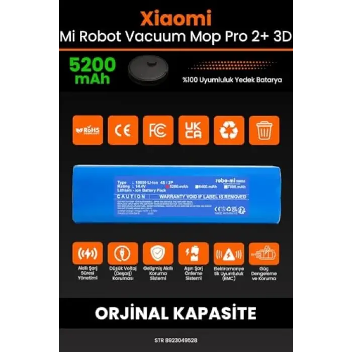 Mi Robot Vacuum Mop Pro 2+ 3D Uyumlu 5200 mAh Batarya