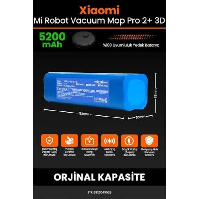 Mi Robot Vacuum Mop Pro 2+ 3D Uyumlu 5200 mAh Batarya