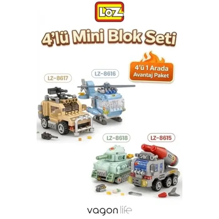 Micro Block 4lü Savaş Araçları, 4 Farklı Model Dekoratif Oyuncak Yapım Seti