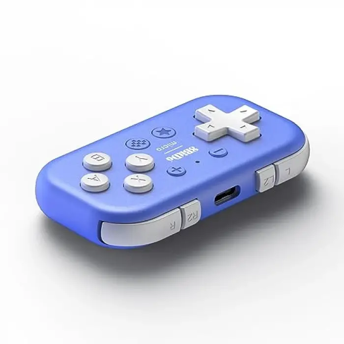 Micro Bluetooth Gamepad Pocket-sized Mini Controller for Switch; Android, and Raspberry Pi, Supports Keyboard Mode (Blue)