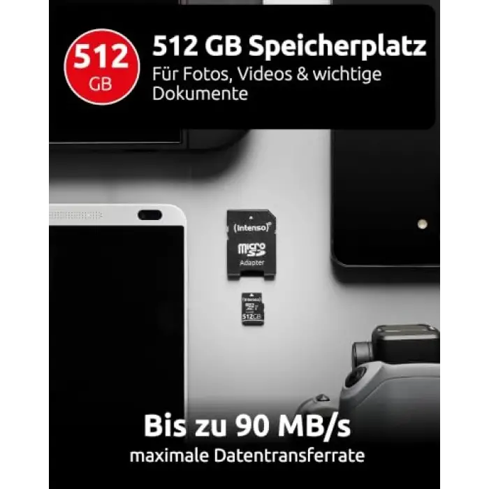 Micro SDXC 512GB Sınıf 10 Bellek Kartı, SD Adaptörlü UHS-I