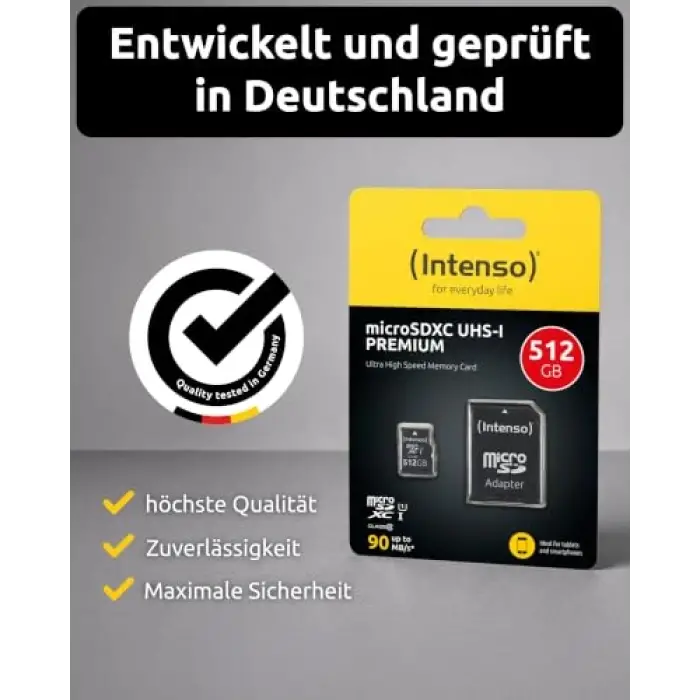 Micro Sdxc 512GB Sınıf 10 Bellek Kartı, SD Adaptörlü Uhs-I