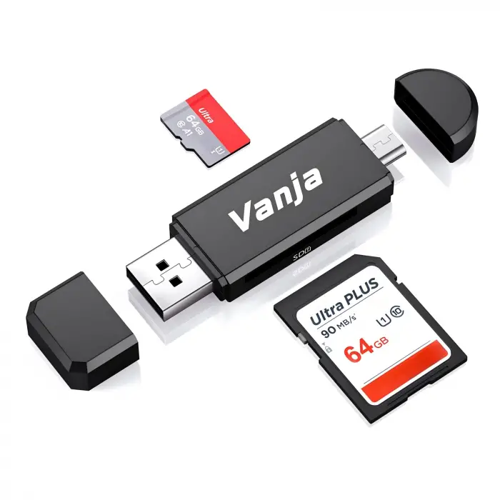 Micro USB OTG Adapter and USB 2.0 Portable Memory Card Reader for SDXC, SDHC, SD, MMC, RS-MMC, Micro SDXC, Micro SD, Micro SDHC Card and UHS-I Cards